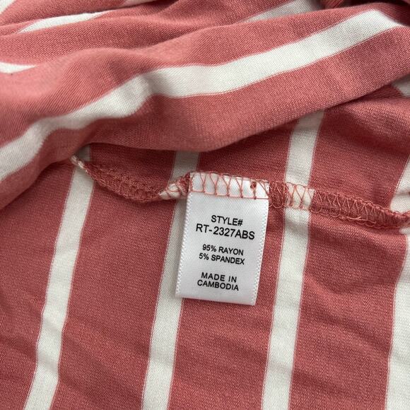 Zenana Women’s XL Striped Short Sleeve V-Neck Knit Top Coral White Casual Tee - Picture 6 of 9